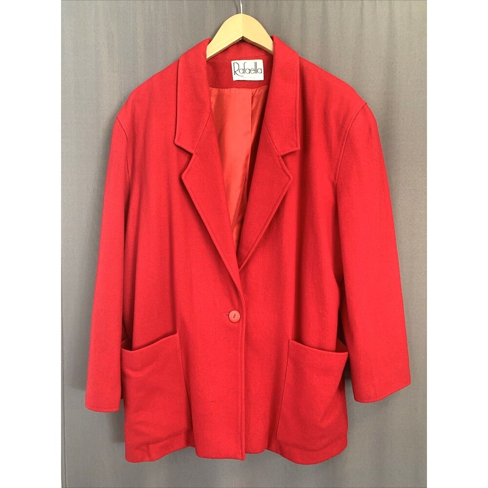 Vintage Rafaella Wool Blazer Jacket Size 14 Red Holiday Country Classic Academia